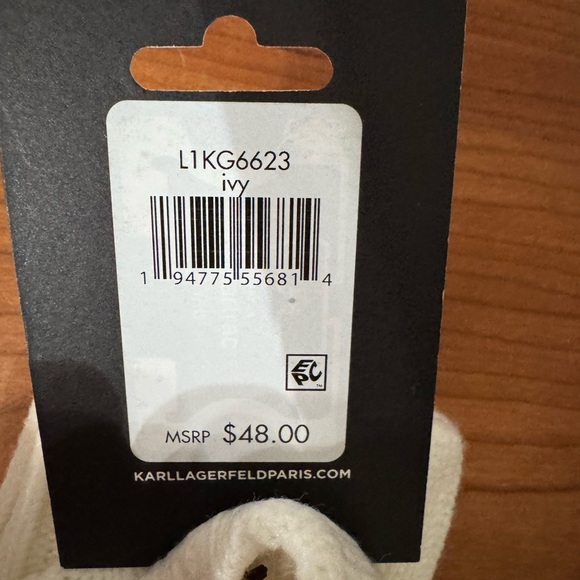 Karl Lagerfeld Cream Knit Gloves with Black Trim - Picture 3 of 3